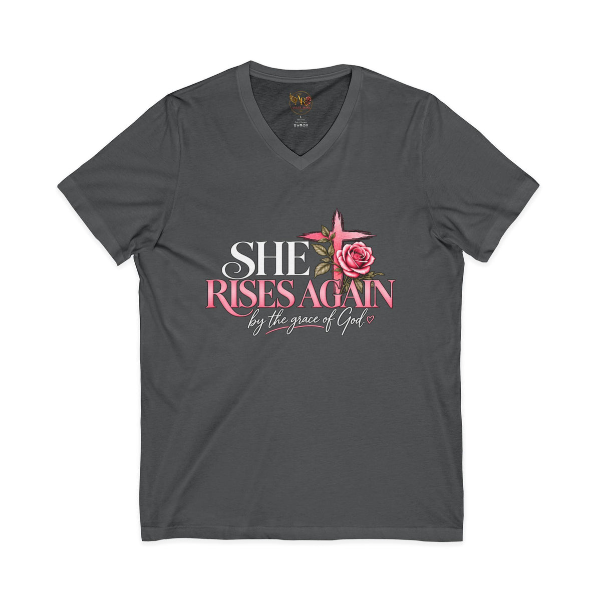 Broken. Rebuilt. Still Rising. By the Grace of God - Christian V-Neck Tee