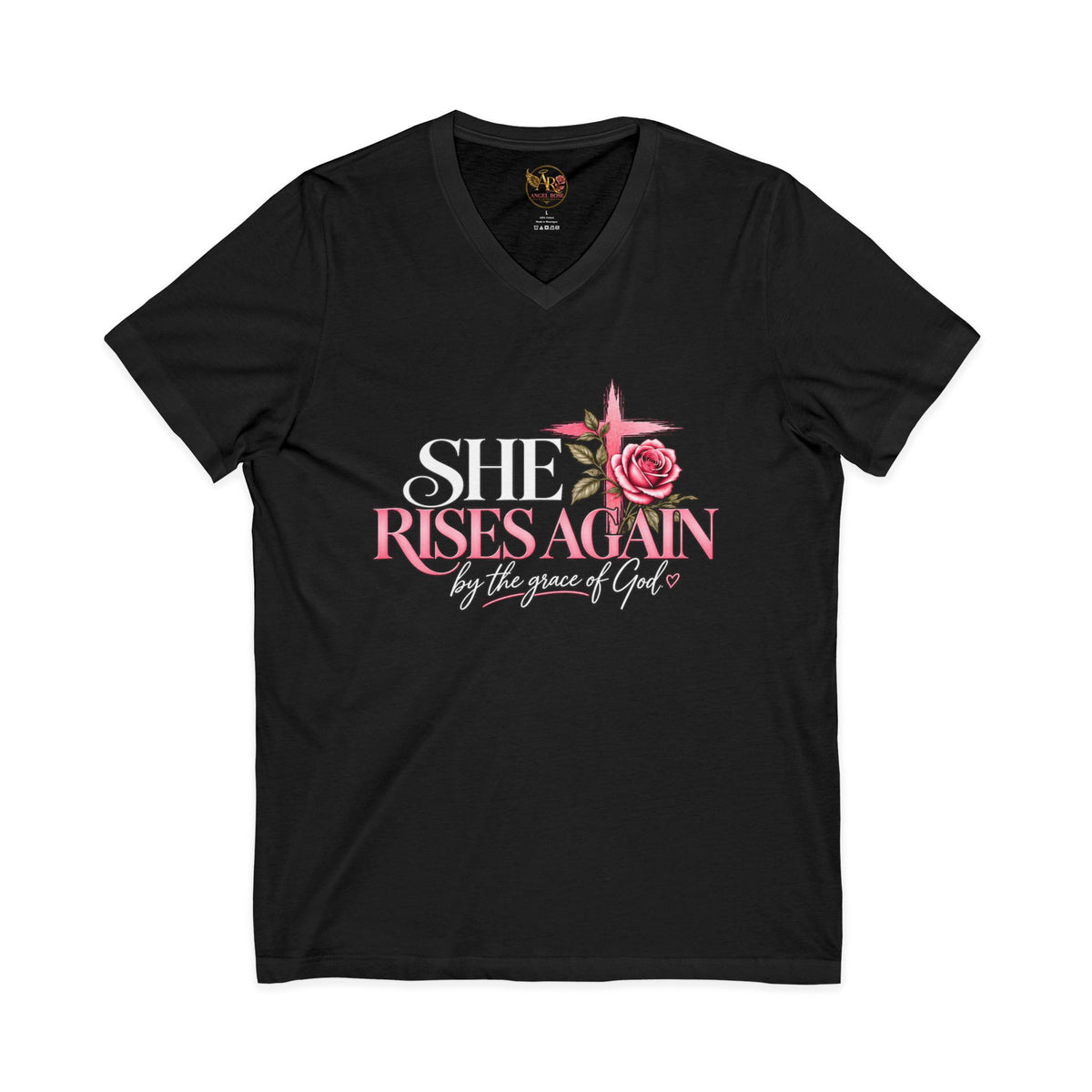 Broken. Rebuilt. Still Rising. By the Grace of God - Christian V-Neck Tee